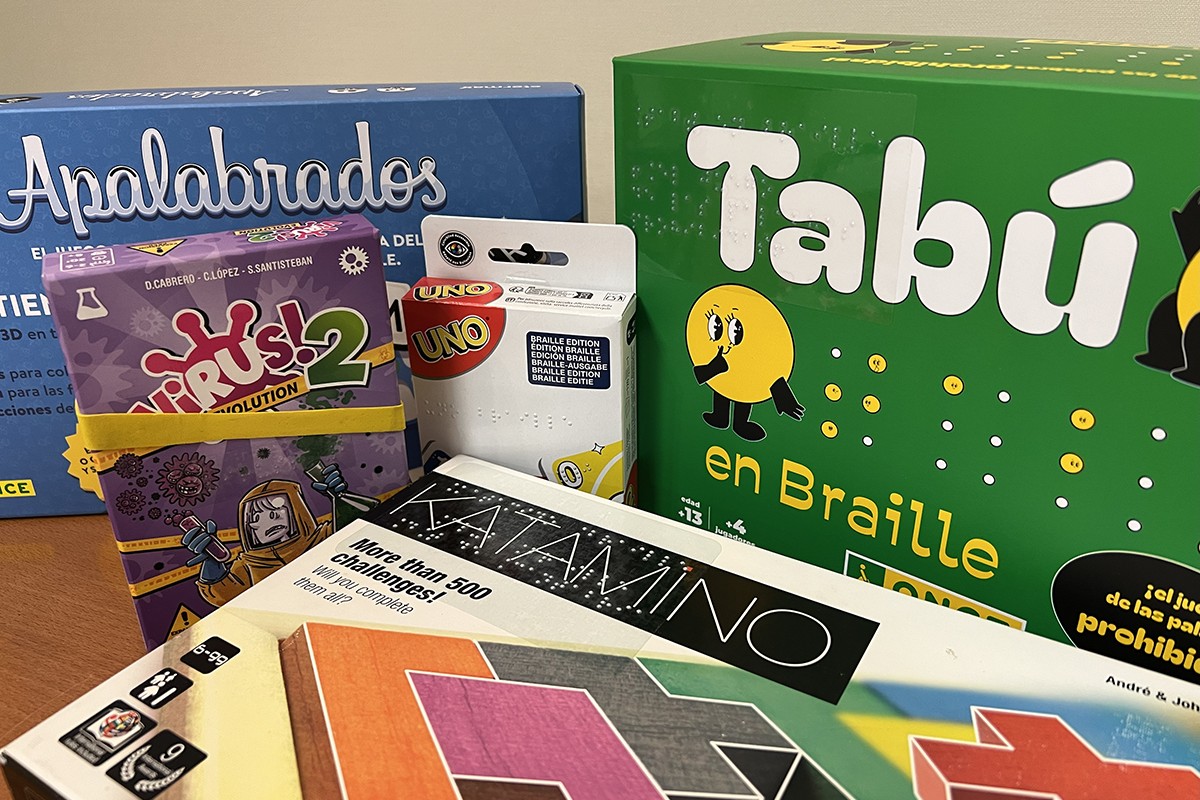 Imagen de todos los juegos adaptados por el SBO -Visus, UNO, Apalabrados, Tabú y Katamino- en 2025