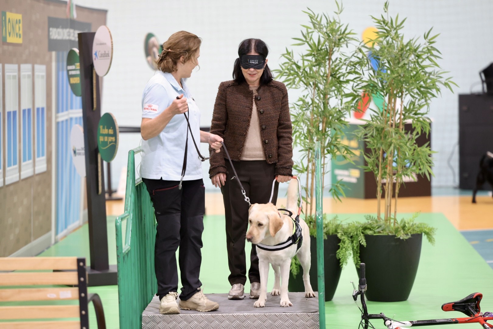 Carolina Darias con antifaz durante la exhibición