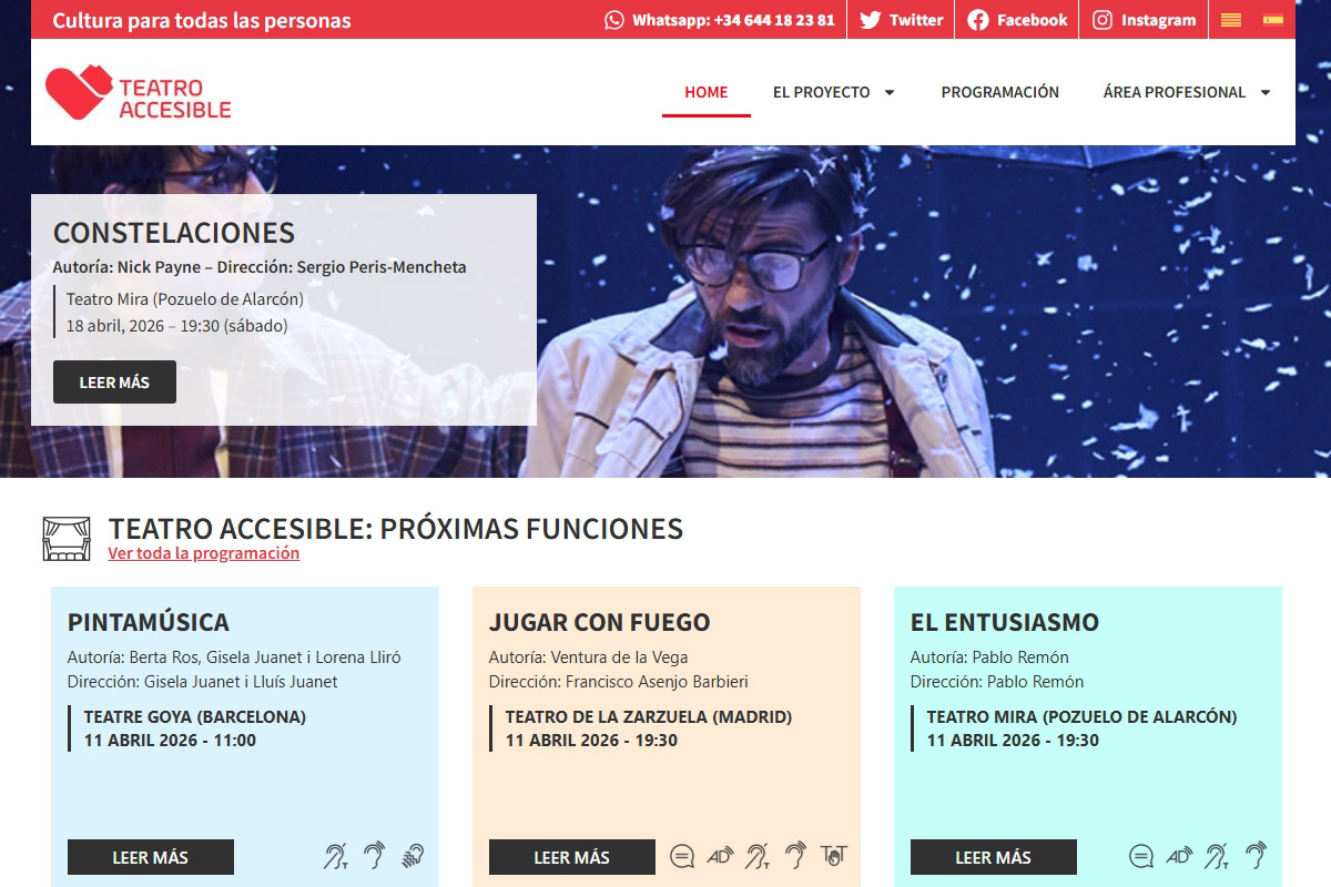 Pantallazo de la web de Teatro Accesible