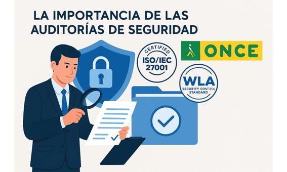 un auditor mirando con lupa las certificaciones de la ONCE en seguridad