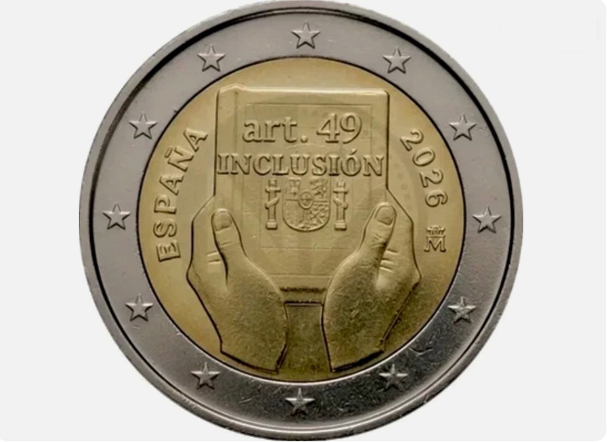 Moneda de 2 euros con el artículo 49 de la Constitución