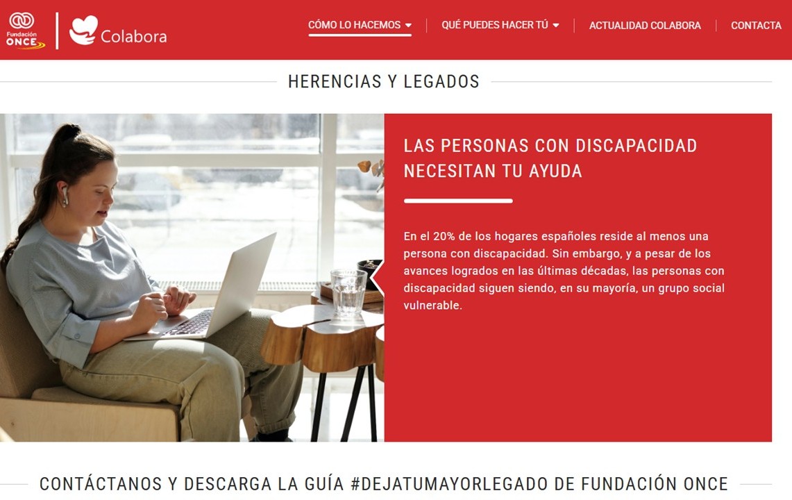 Pantallazo de la web Colabora de Fundación ONCE 