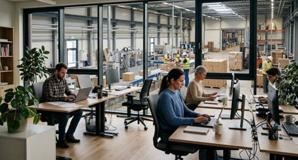 Oficina con personas trabajando