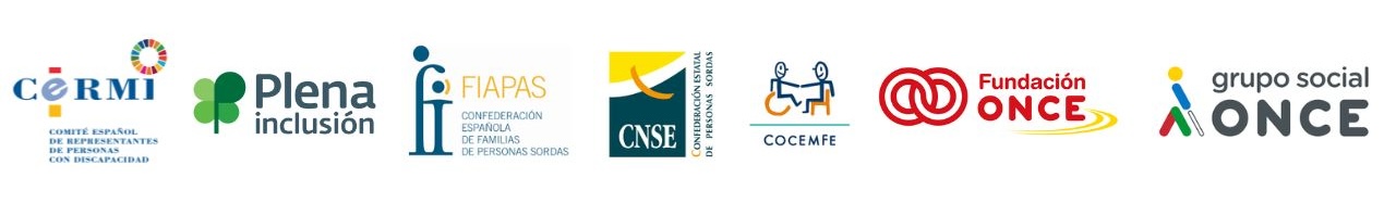 Logos de Cermi, Plena Inclusión, FIAPAS, CNSE, COCEMFE, Fundación ONCE y Grupo Social ONCE