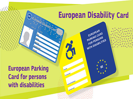 Dibujo de la Tarjeta Europea de Discapacidad y la de Aparcamiento, sobre fondo verde