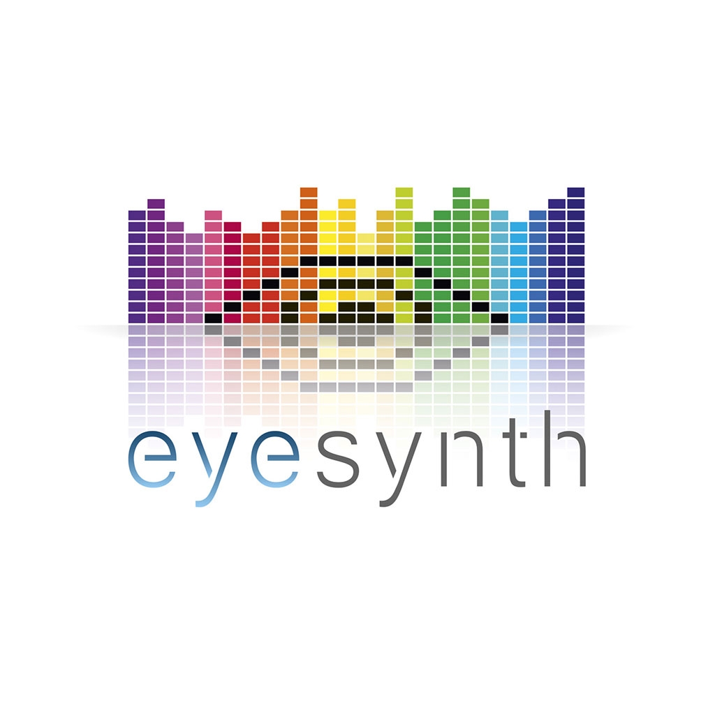 Logo de Eyesynth, formando un ojo poligonal con franjas de colores a modo de arcoiris detrás