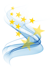 Efecto de seda azul con las estrellas amarillas por encima como en la bandera europea