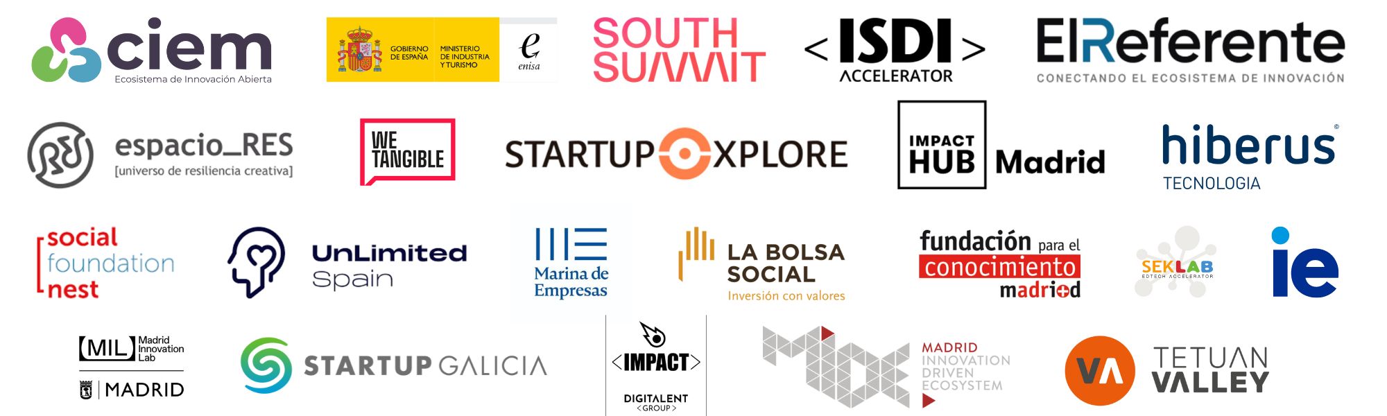 Mosaico de logos de entidades colaboradoras de ONCE Innova Emprendedores 2024
