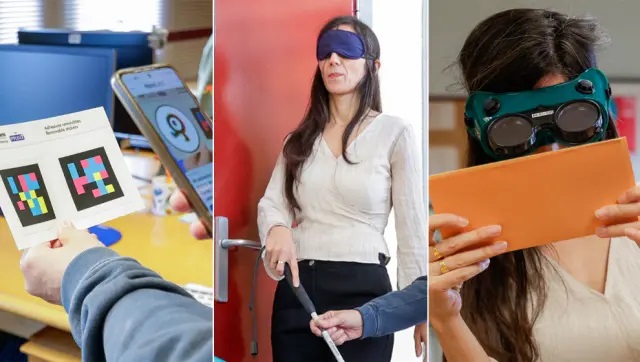 Collage de imágenes de las acciones que desarrolla un técnico de rehabilitación de la ONCE