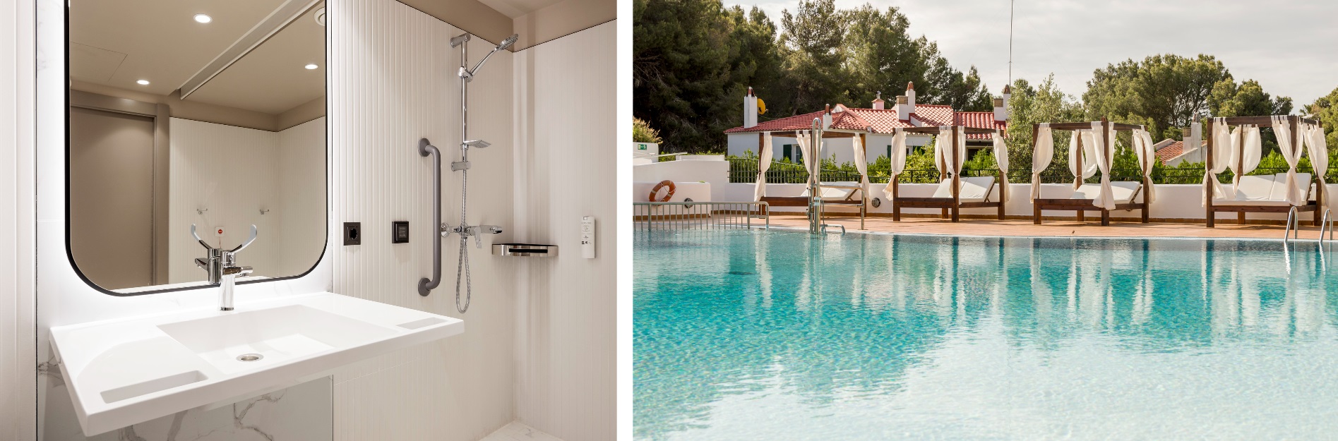 Baño adaptado y piscina accesible de uno de los establecimientos de Ilunion Hotels