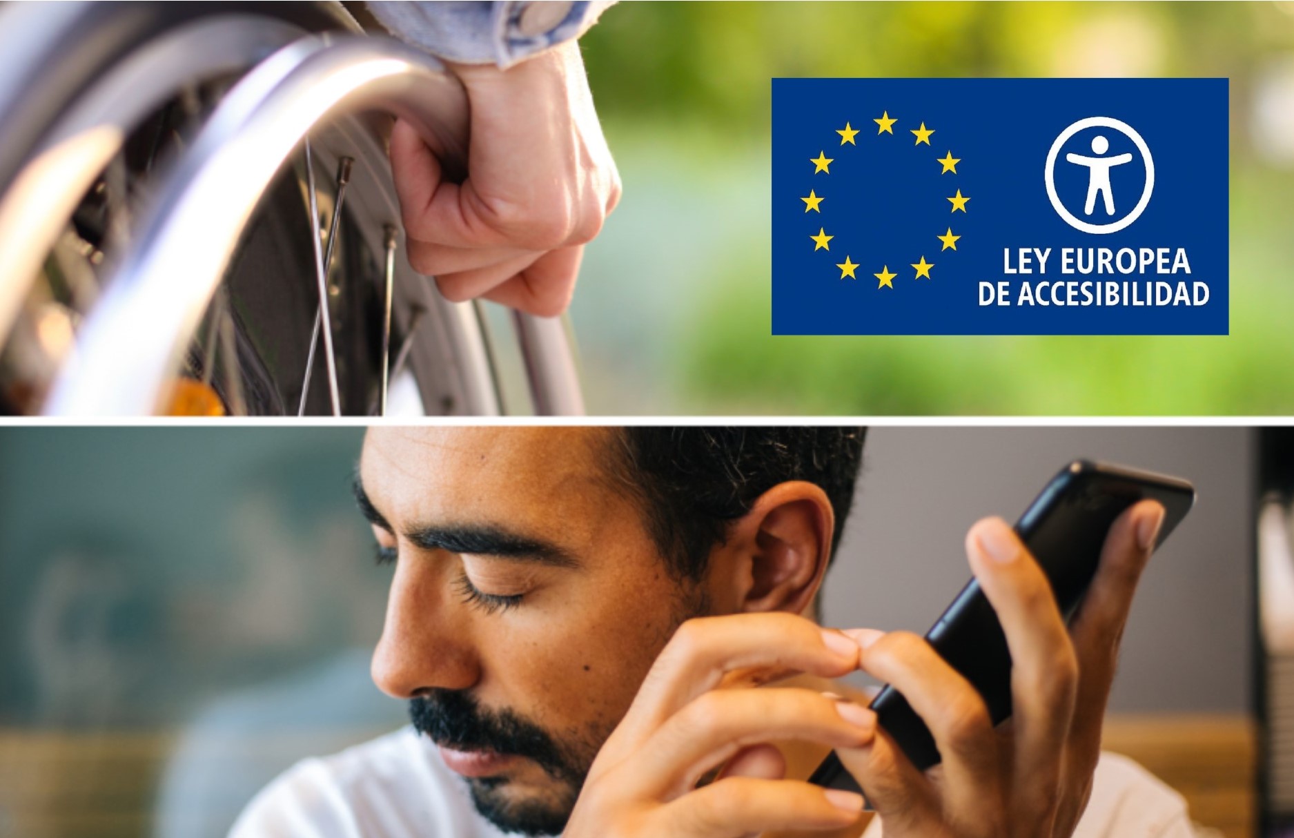 Personas con discapacidad junto al logo de la Ley Europea de Discapacidad