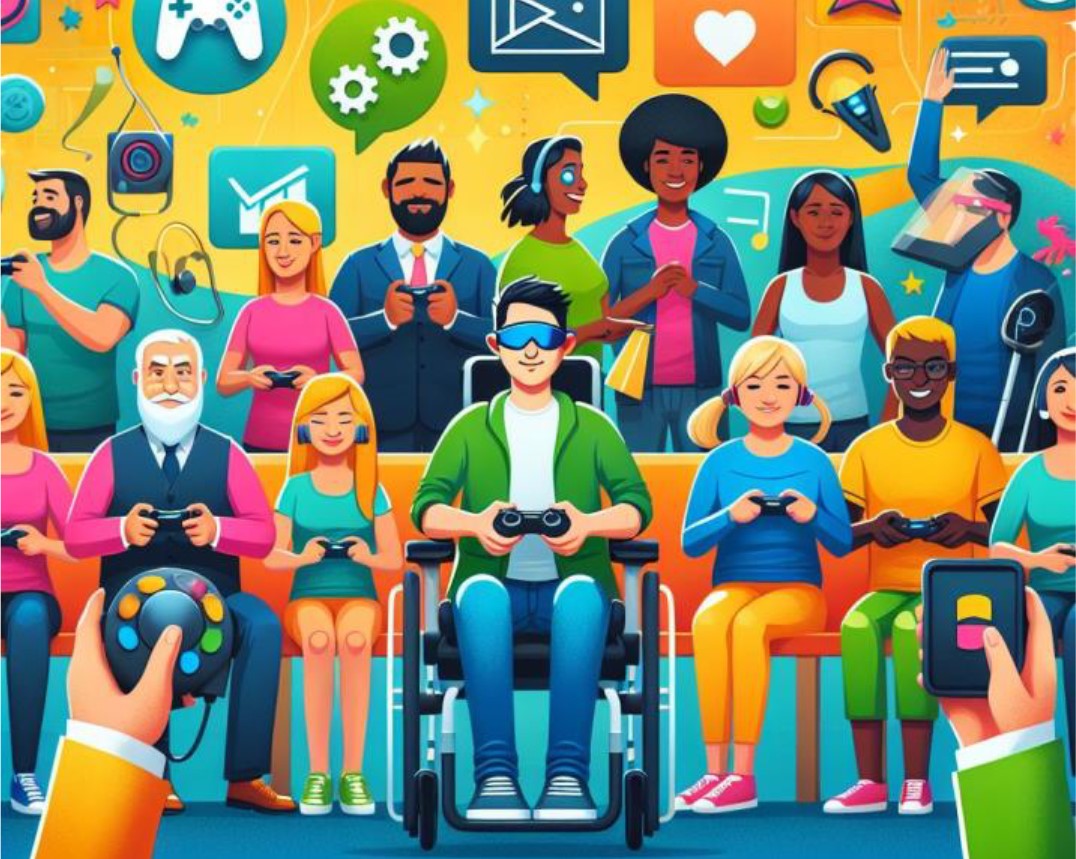 Ilustración de gente diversa jugando a videojuegos Ilustración de gente diversa jugando a videojuegos