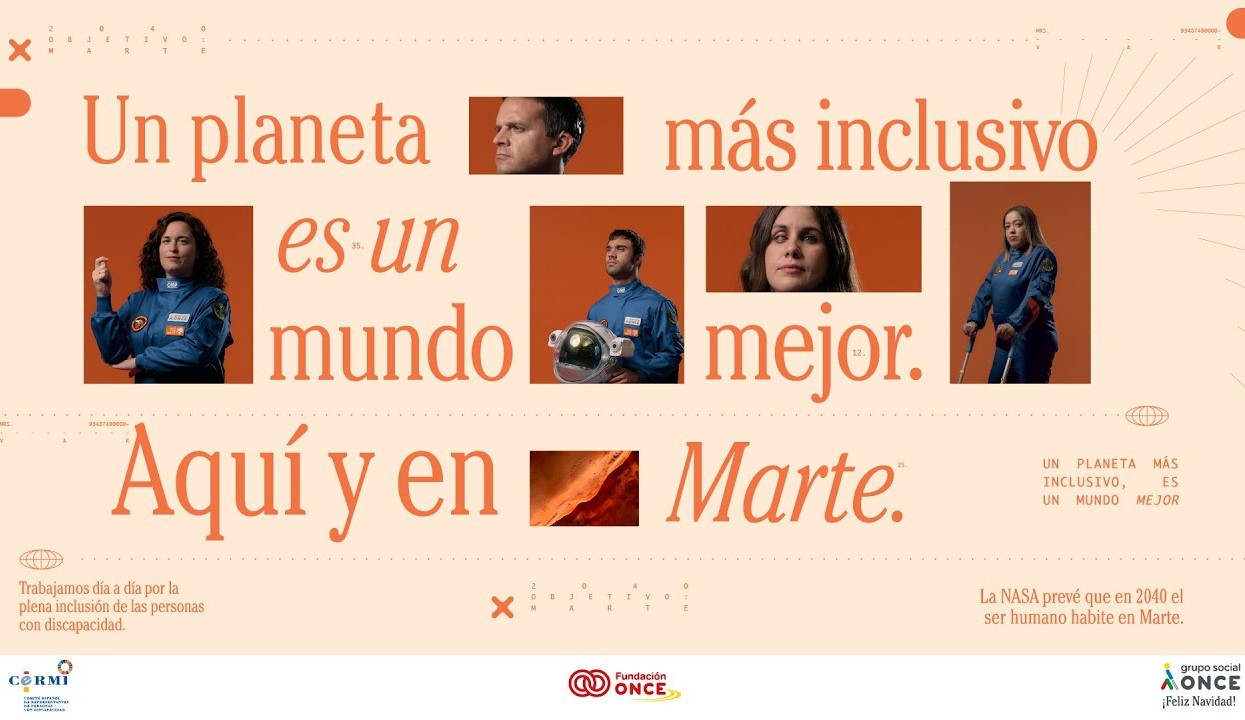 Cartel de la campaña institucional del Grupo Social ONCE 2025, en el que aparecen algunos de sus protagonistas, todas ellas personas con discapacidad