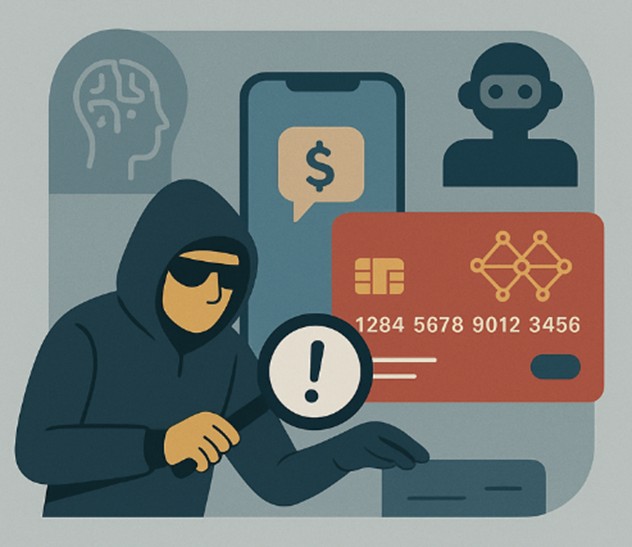 Ilustración de un delincuente robando datos bancarios
