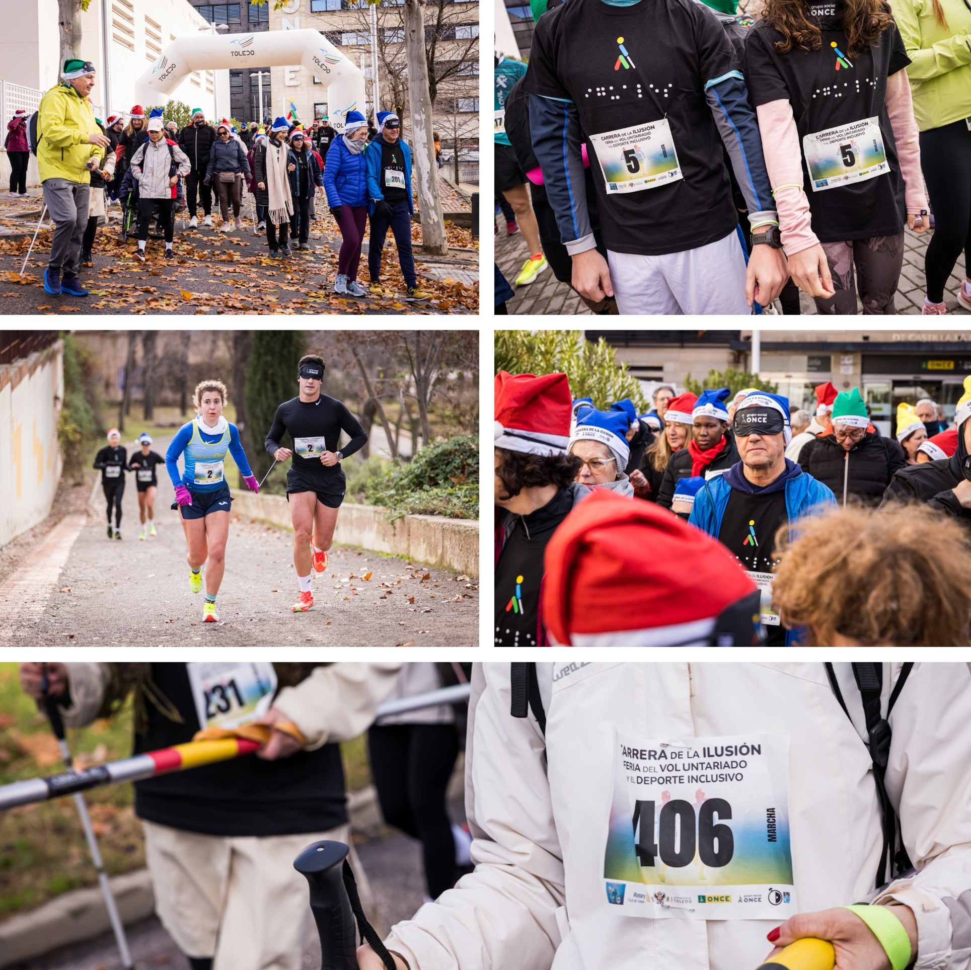 Diversos momentos de la carrera de la Ilusión celebrada en Toledo, partiendo, en la salida, de la delegación territorial de la ONCE en Toledo.