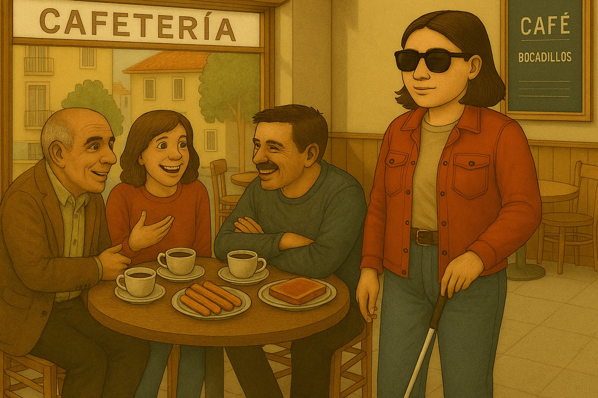 Simulación de un rincón de encuentro en una cafetería