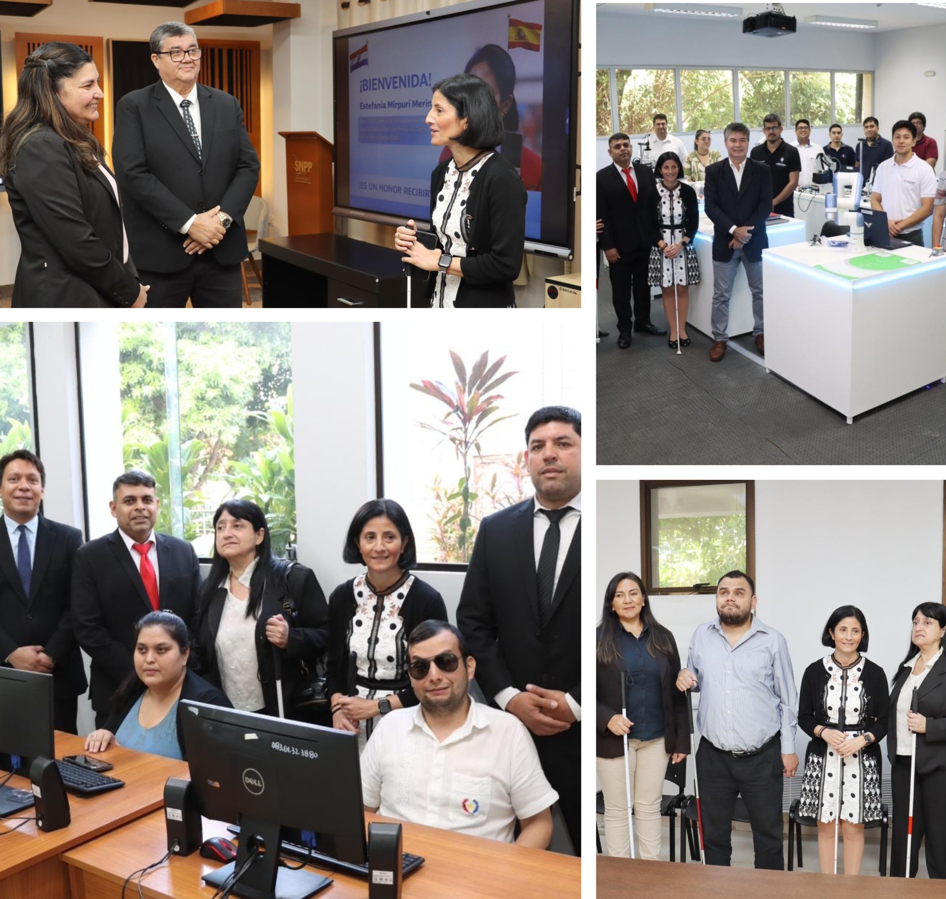 Diversos momentos de la visita de Mirpuri a las instituciones de Paraguay donde gracias al programa Ágora trabajan personas ciegas