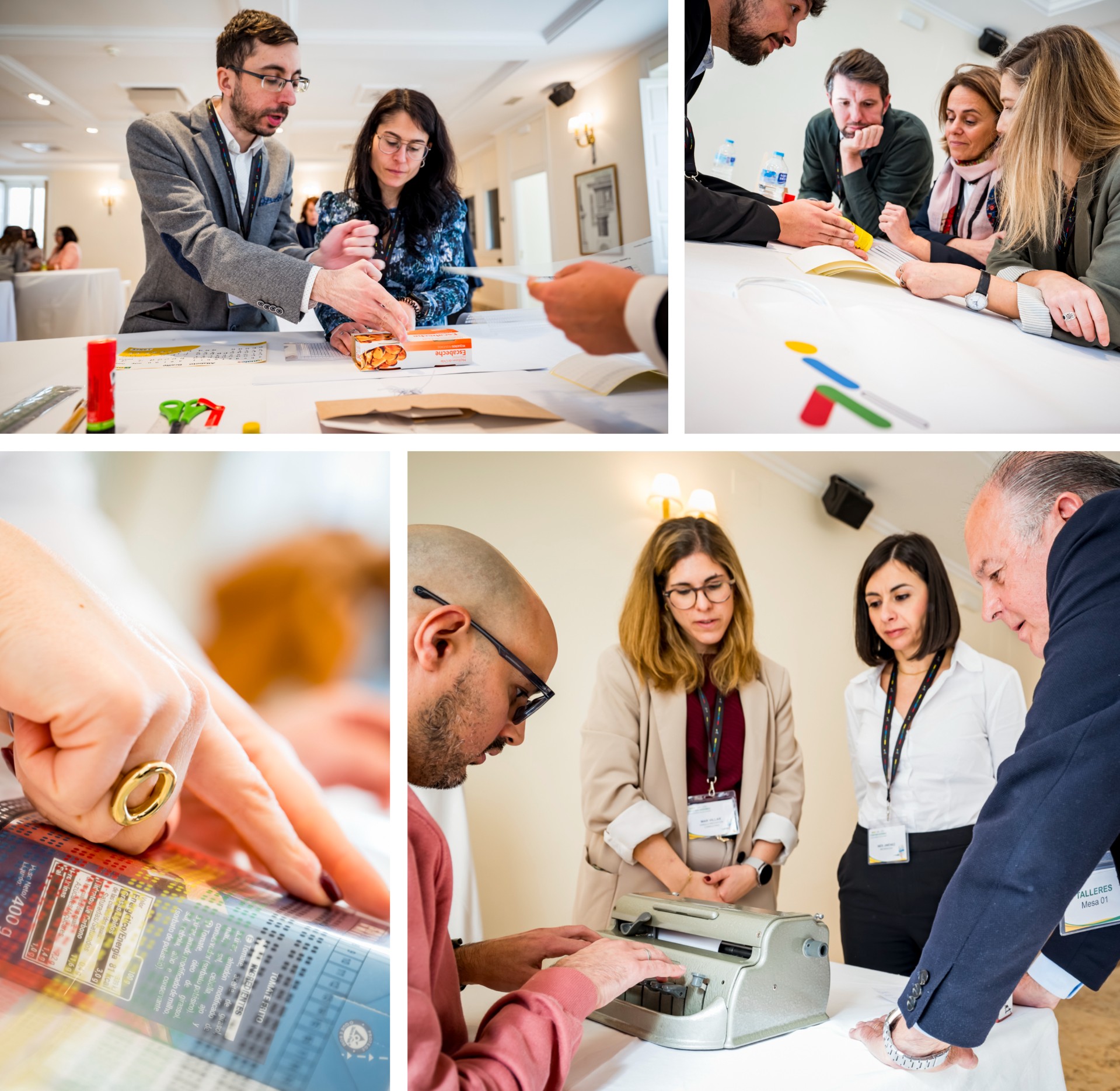 Collage de imágenes de diversos momentos del taller sobre cómo etiquetar en braille con el que se finalizó la jornada