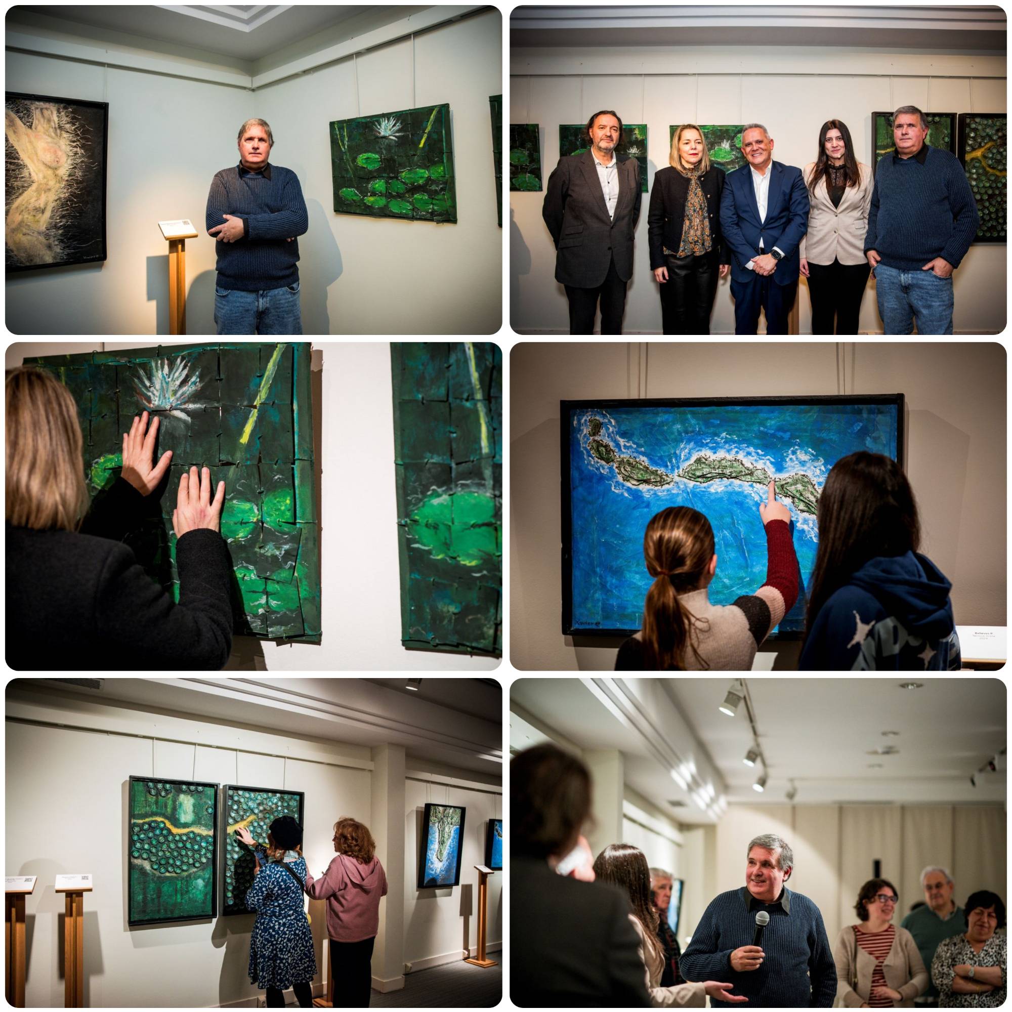 Collage con varios momentos de la inauguración de la exposición