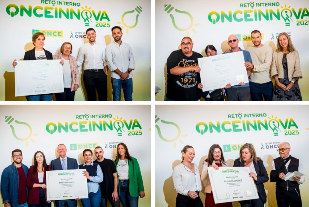 Collage de imágenes de los 4 equipos ganadores del Reto ONCE Innova 2025