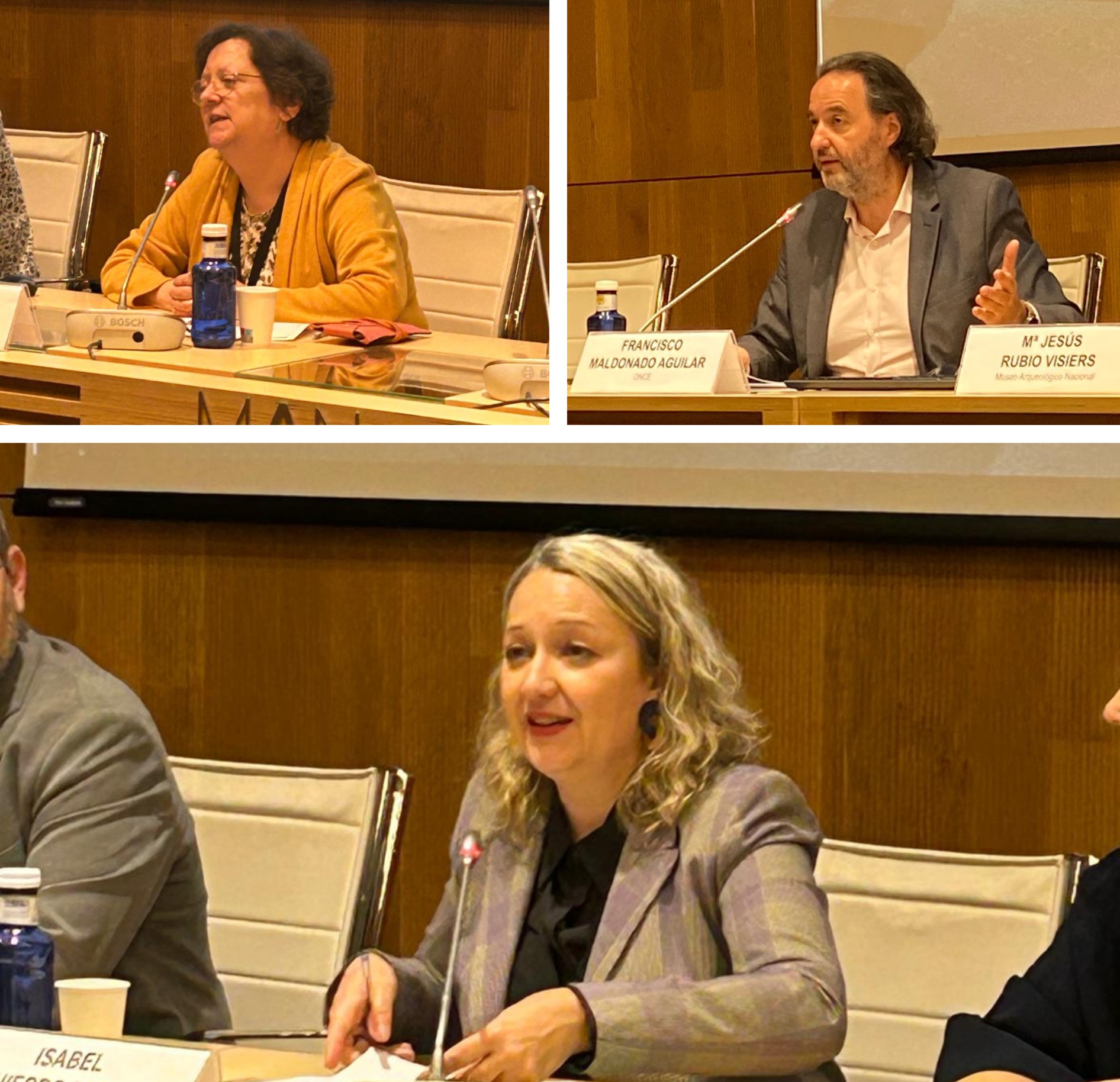 Arriba, Maje Rubio y Fran Maldonado, durante sus intervenciones en la Jornada del MAN. Abajo. Isabel Izquierdo, en la inauguración de la jornada