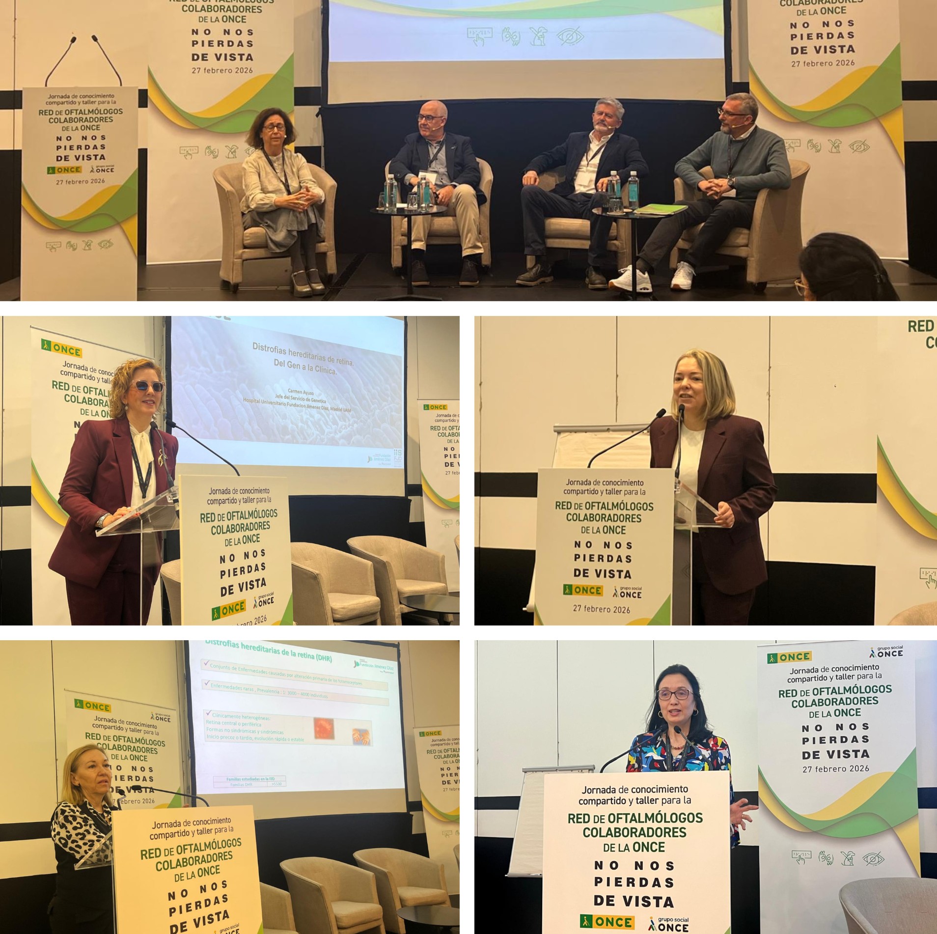 Arriba, mesa redonda de la jornada. Abajo, de izda. a dha., Ana Belén Morejón, Ana Díaz, y las doctoras Ayuso y Gallardo