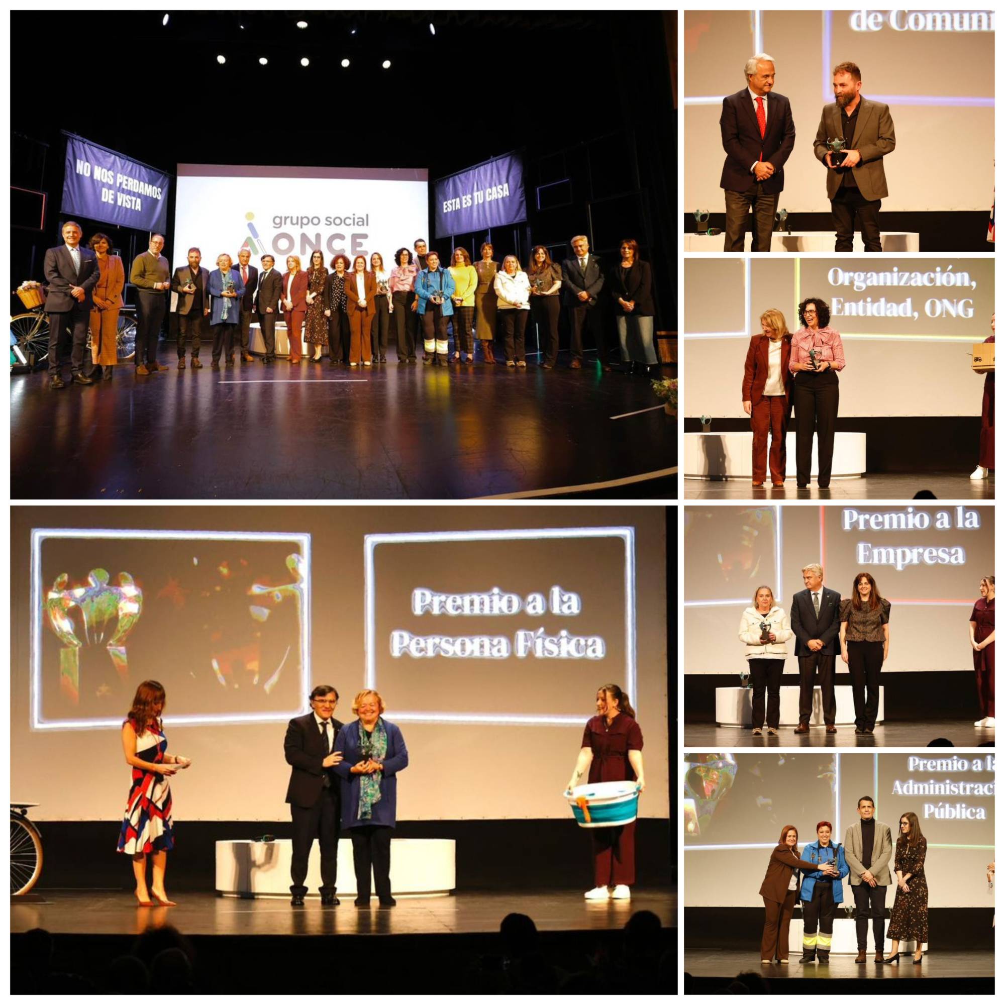 Collage con la entrega de los diferentes galardones y foto de familia final