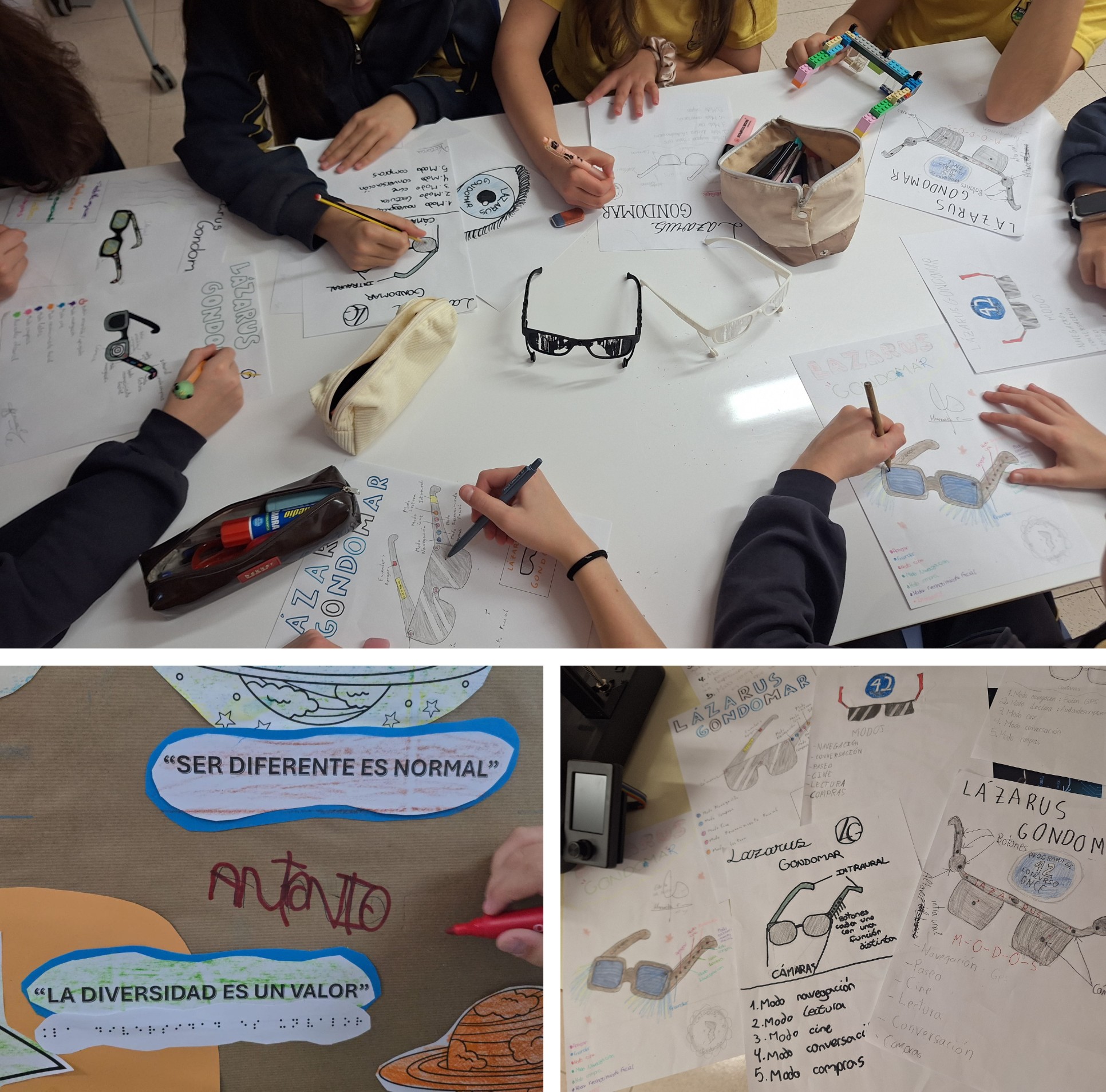 Collage de imágenes con algunos de los trabajos que están presentando los escolares participantes