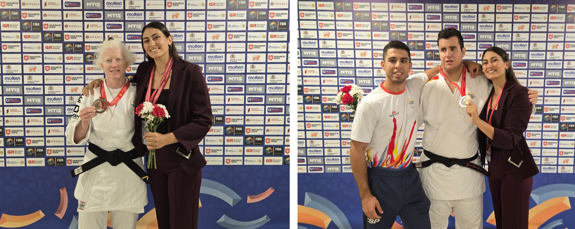 Marta Arce con su medalla a la izda. y Rodrígo Suárez, a la derecha.