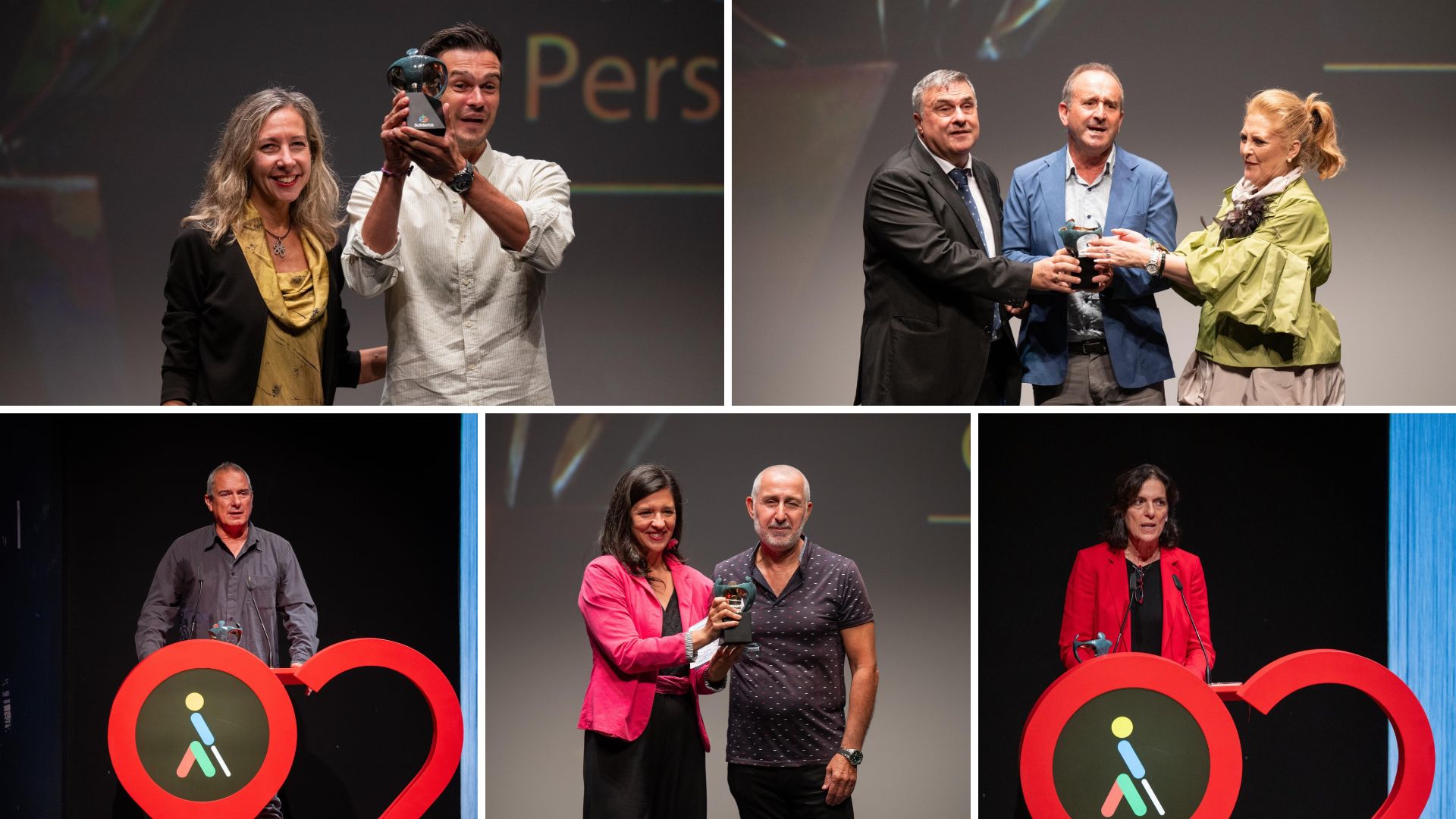 Collage del momento de la entrega de los Premios Solidarios y del atril de cada premiado