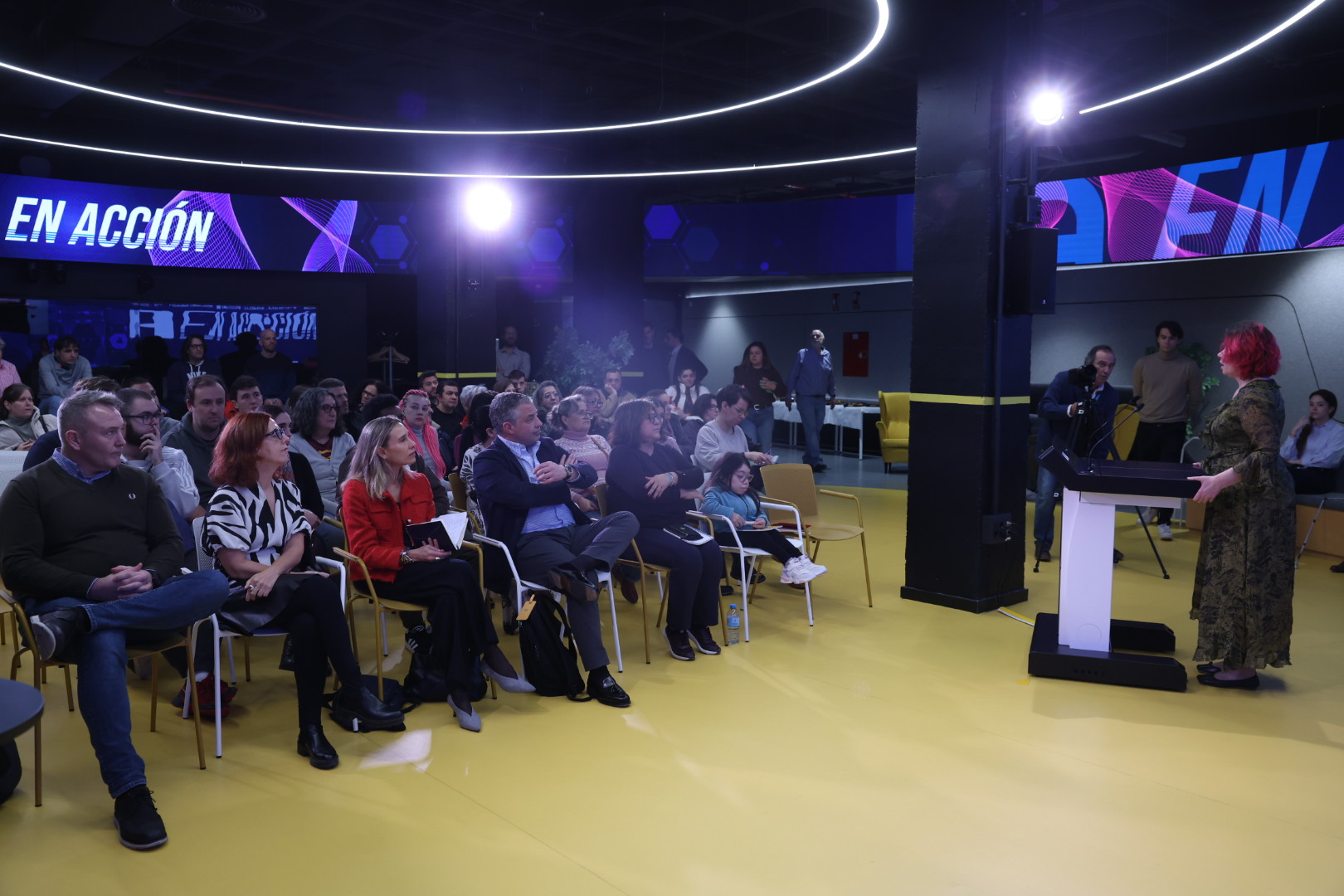 Momento de la intervención de Virginia Carcedo en el acto del acuerdo con Microsoft y Founderz