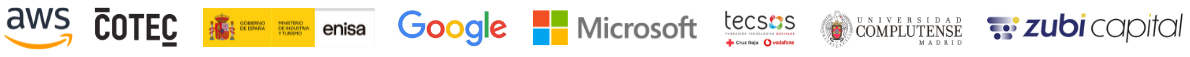 Mosaico de logos de empresas representadas en el jurado: AWS, COTEC, Enisa, Google, Microsoft, Tecsos, UCM, Zubi
