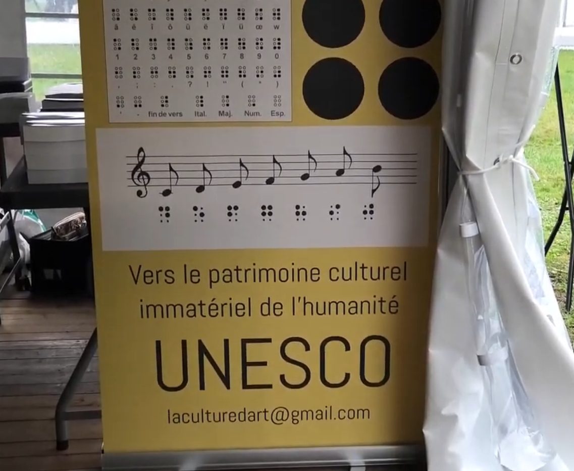 Cartel de apoyo francés para la declaración del Braille como Patrimonio Inmaterial de la Humanidad por la UNESCO