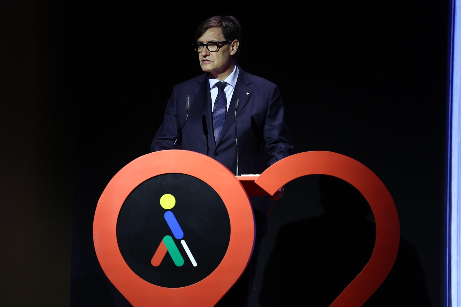 Salvador Illa durante su intervención en los Premios Solidarios del Grupo Social ONCE Cataluña 2026